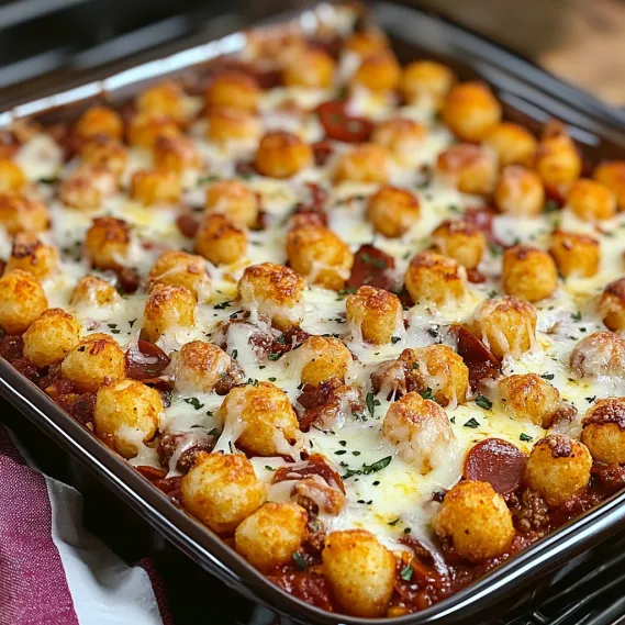 A cheesy dish with crispy, golden toppings.