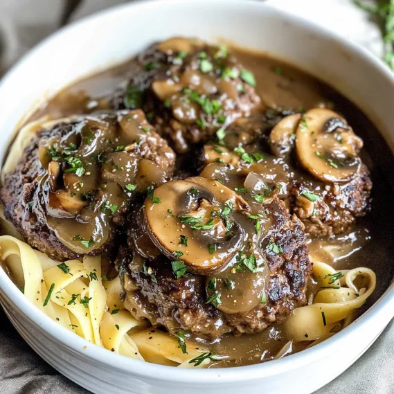 A bowl of food with mushrooms and meat.