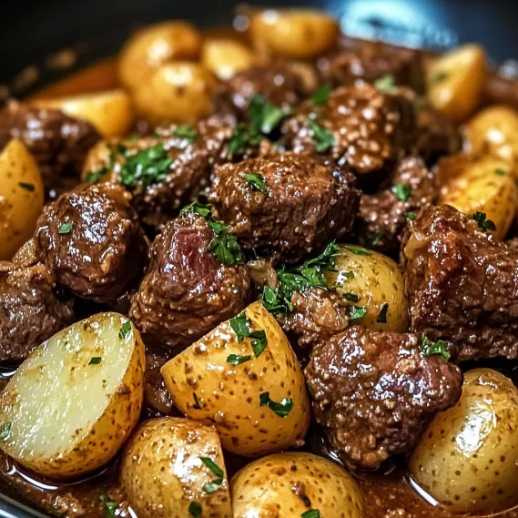 A bowl of meat and potatoes.