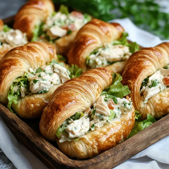 A tray of sandwiches with lettuce and chicken.