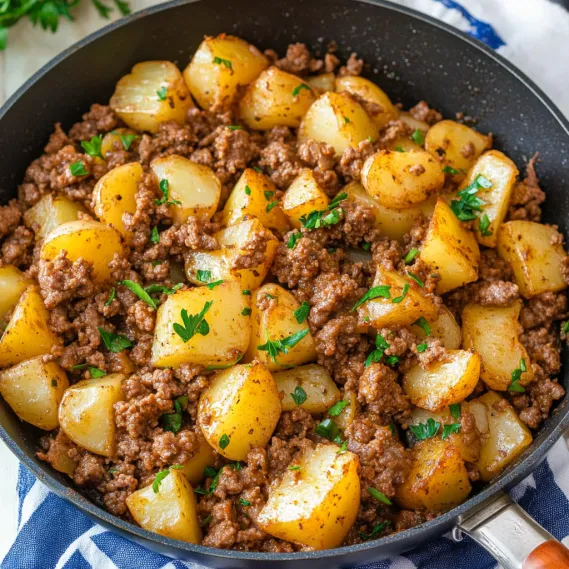 A bowl of meat and potatoes.