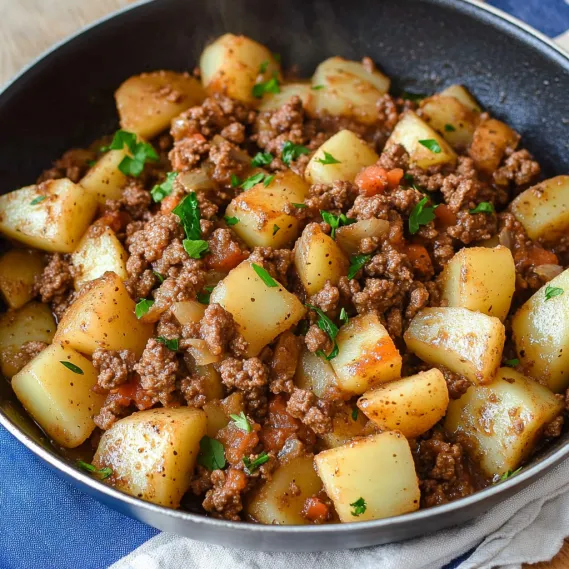 A bowl of meat and potatoes.