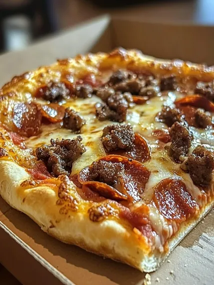 A slice of pepperoni pizza.
