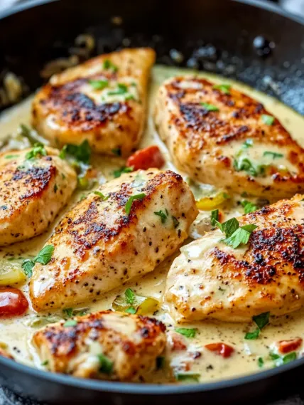 Chicken with sauce.