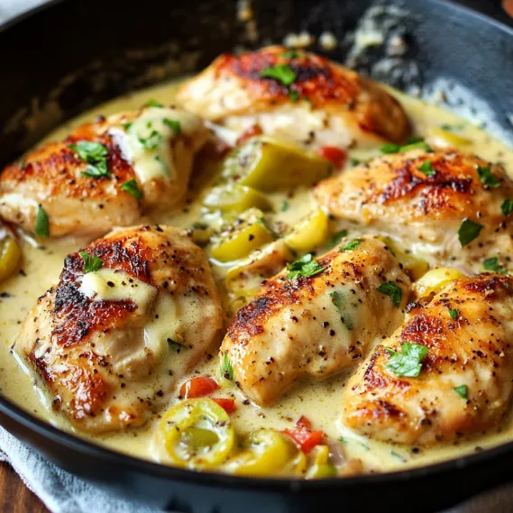 A bowl of chicken with peppers and cheese.