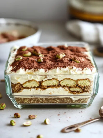 A glass dish filled with a dessert.