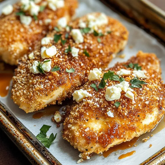 Golden chicken with creamy cheese and fresh herbs.