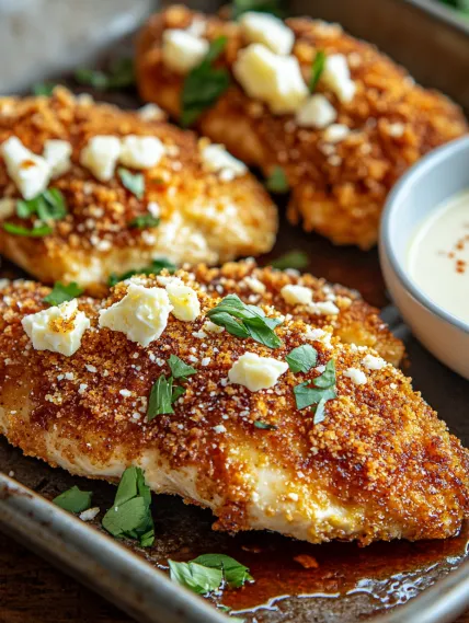 Chicken with cheese and herbs.