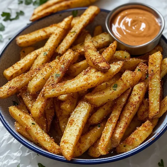 A bowl of fries with ketchup.