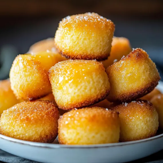 A stack of powdered sugar donuts.