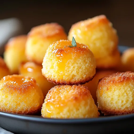 A plate of pastries with a green leaf on top.