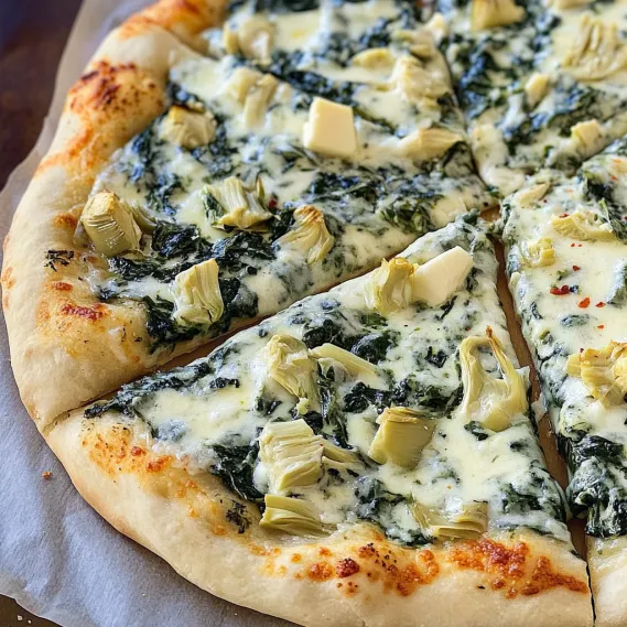 A pizza with spinach and cheese.