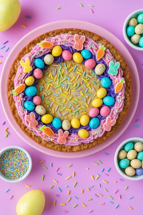 A cake with colorful frosting and sprinkles.
