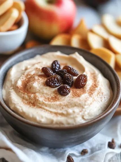 A bowl of yogurt with raisins on top.