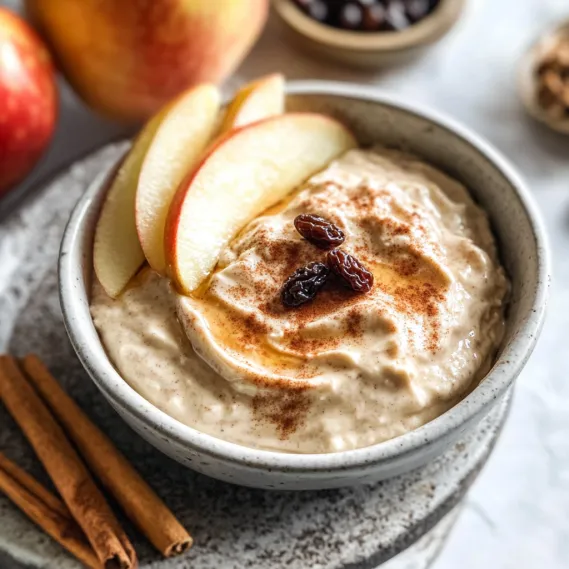 A bowl of yogurt with cinnamon and raisins.