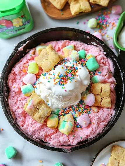 A bowl of pink and white dessert.