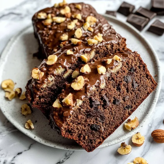 Chocolate-dotted banana bread topped with crunchy nuts.