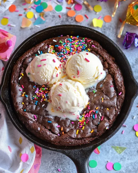 A big cookie topped with three scoops of ice cream.