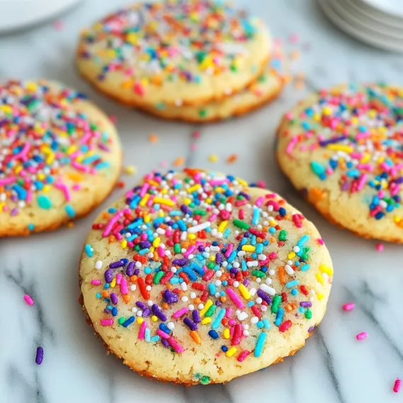 Brightly decorated sprinkle cookies on a plate.