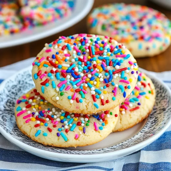 A plate of colorful sprinkle cookies.