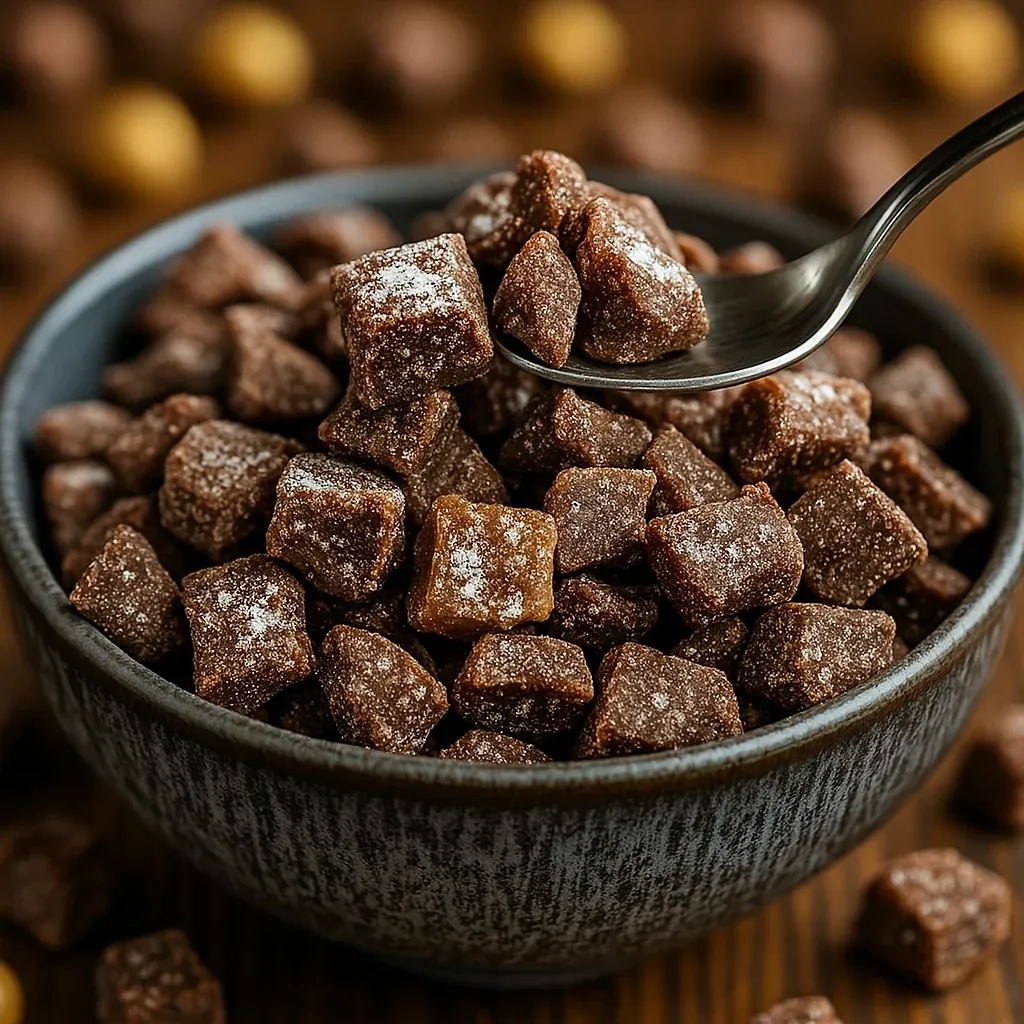 A spoon is in a bowl of candy.