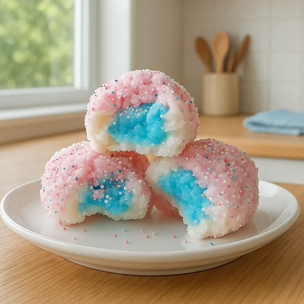 A plate holding three pastel-colored candy bites.