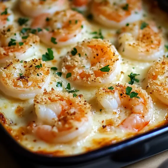Cheesy Garlic Shrimp with Crunchy Golden Topping