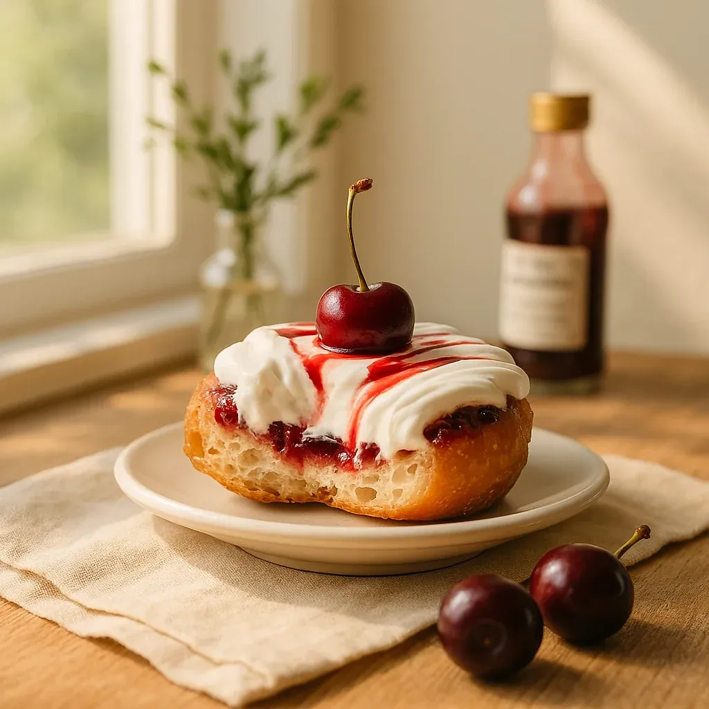 A donut topped with a cherry.