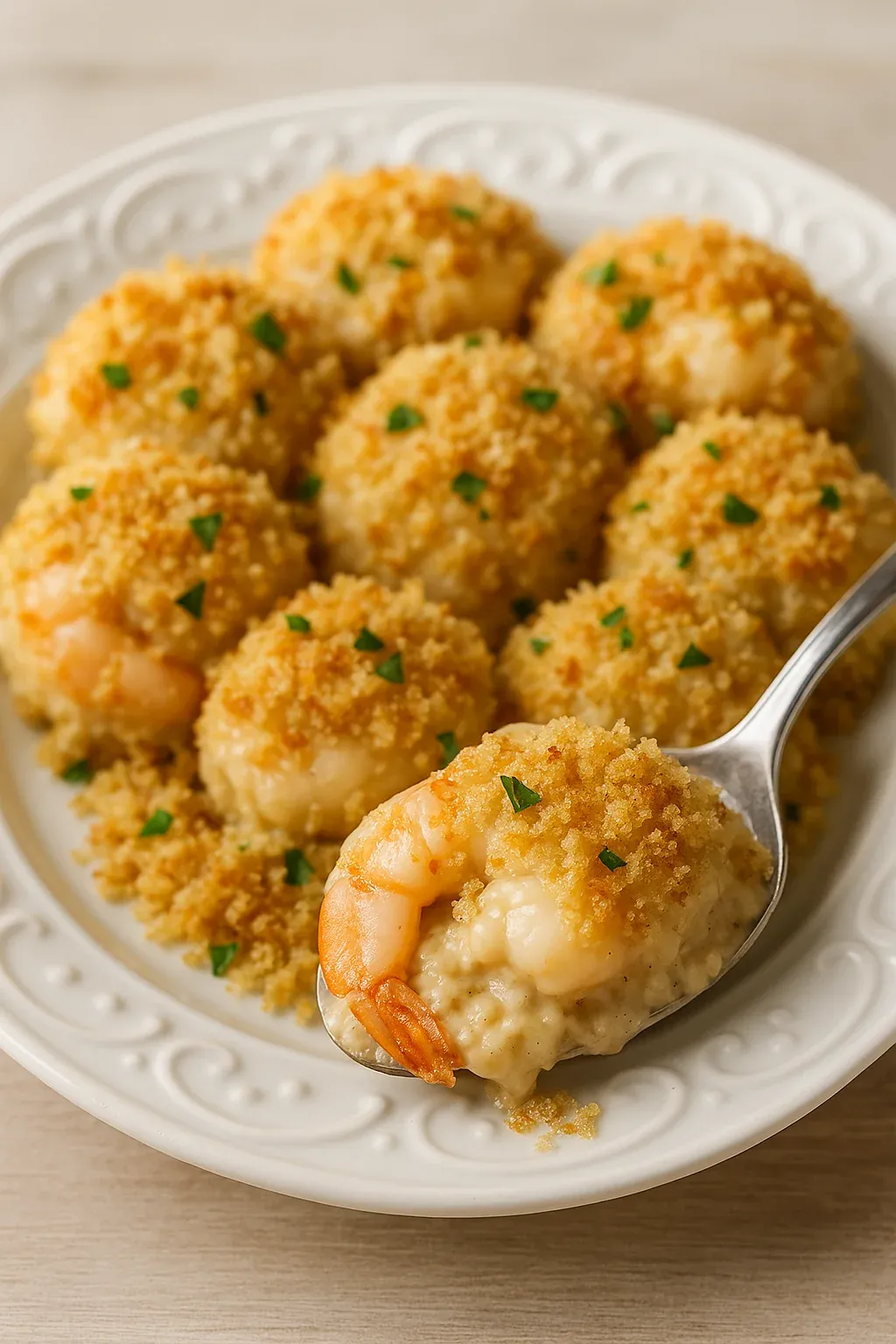 A plate of shrimp and rice.
