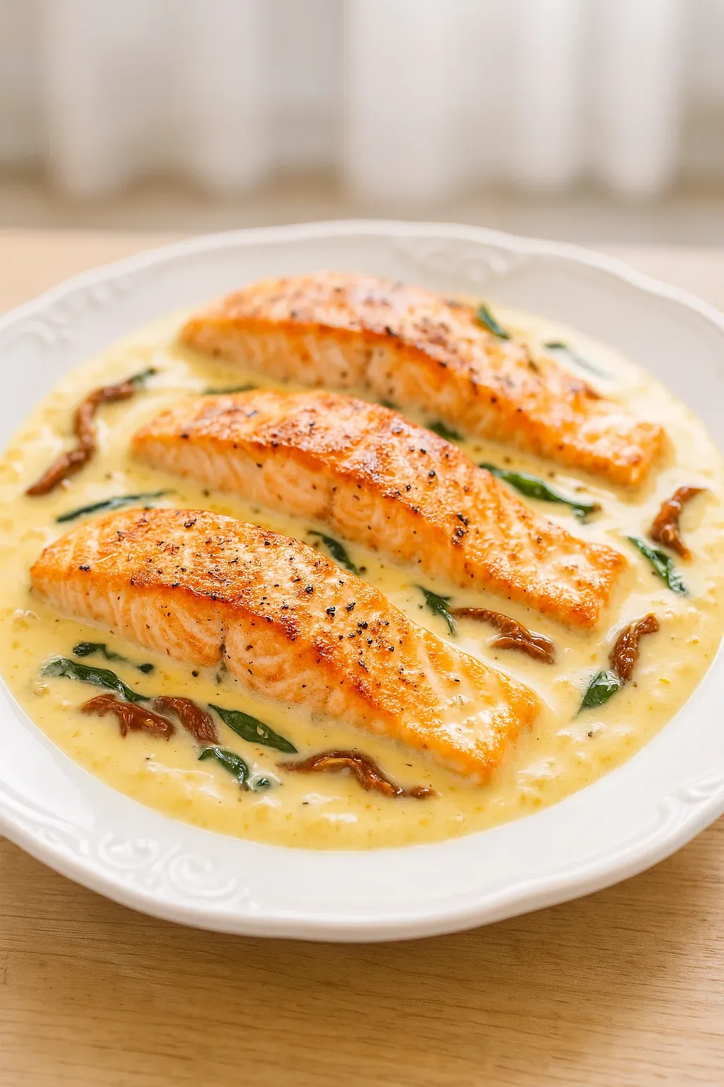 A plate of fish with sauce.