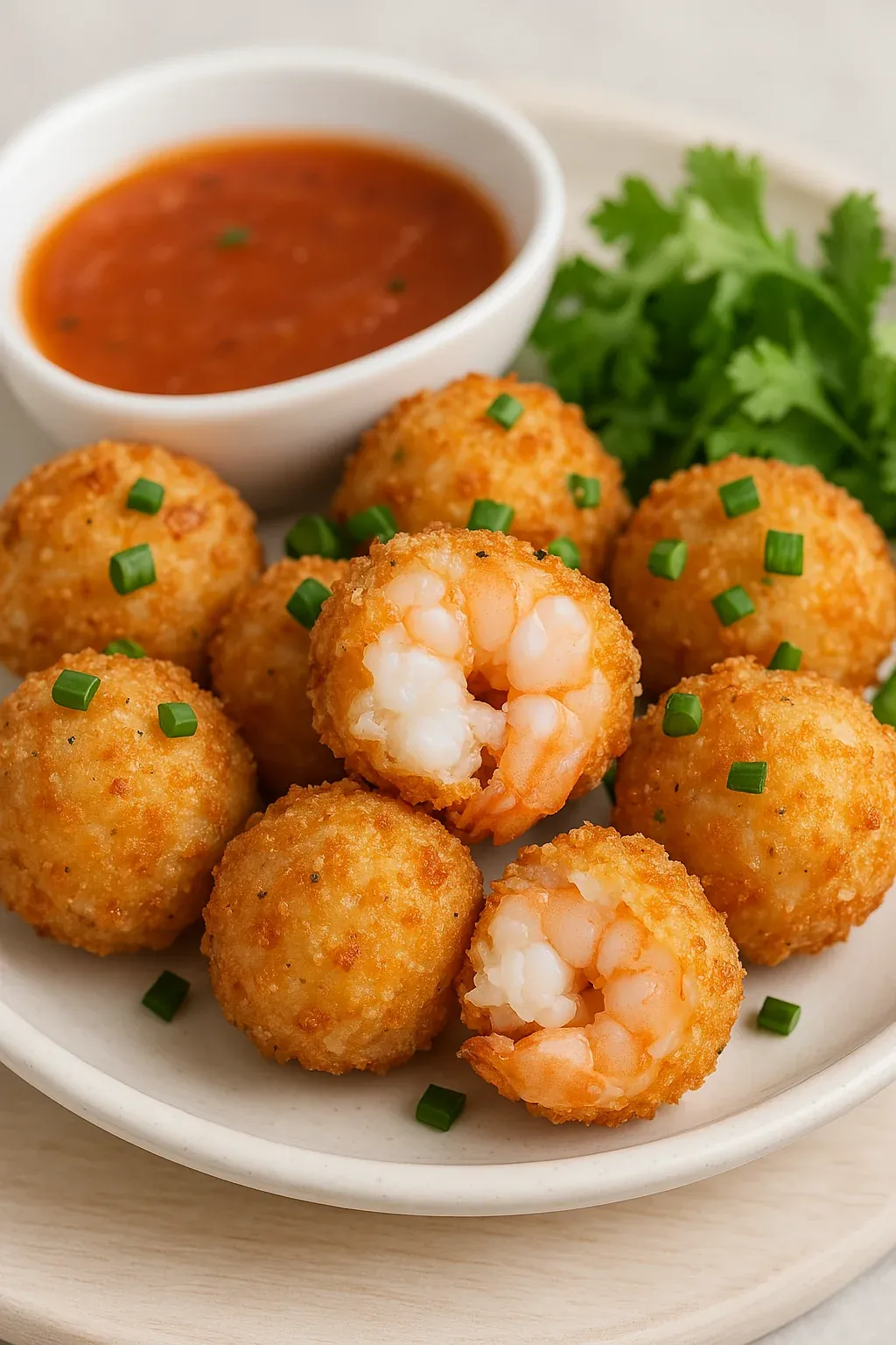 A plate of shrimp with a bowl of sauce.