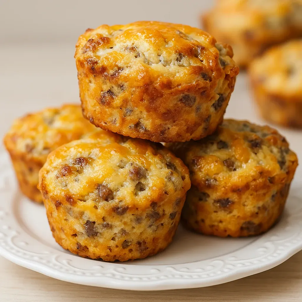 A plate full of golden muffins with melted cheese.