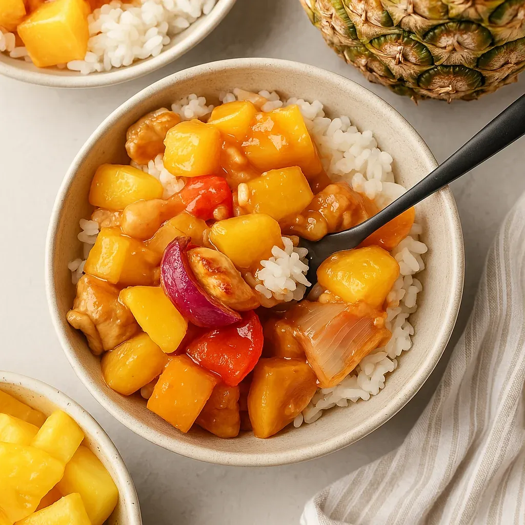 A dish full of vibrant food with a fork.