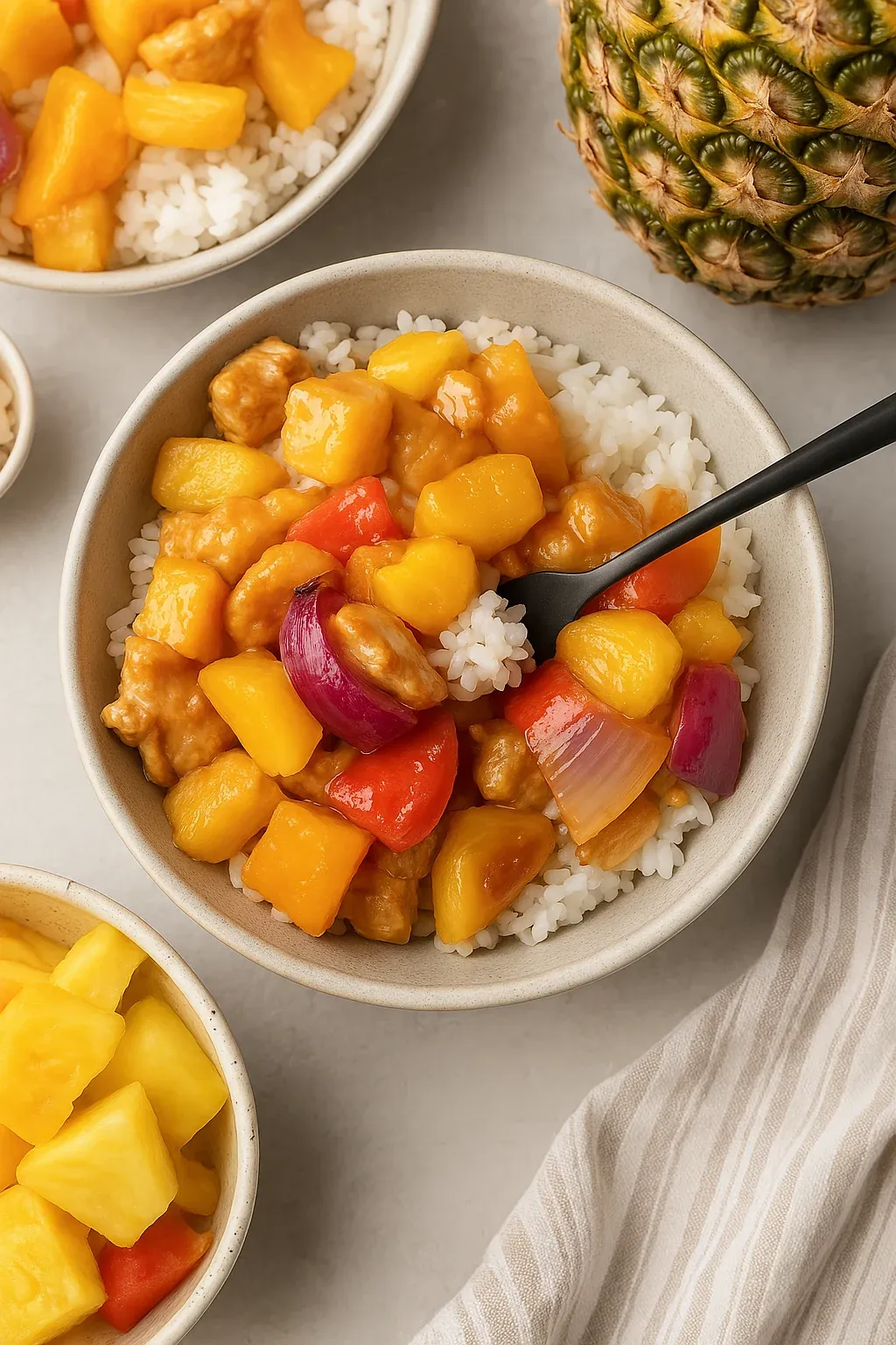 A bowl of food with a spoon in it.