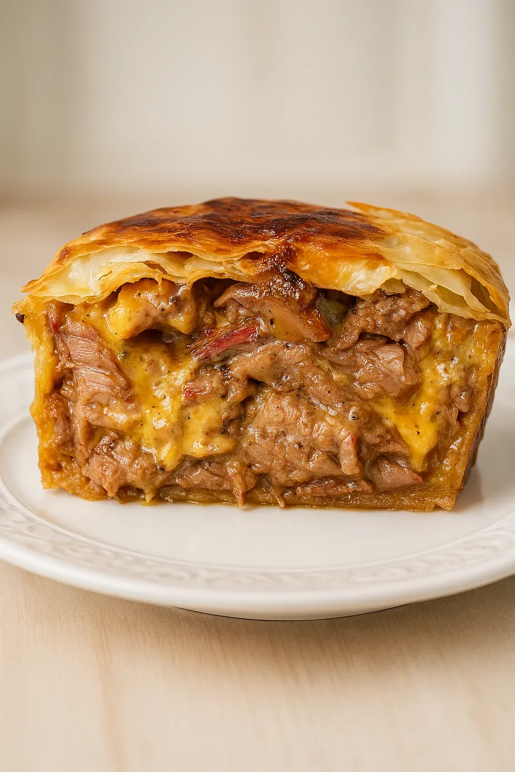 A meat pie with a golden crust.