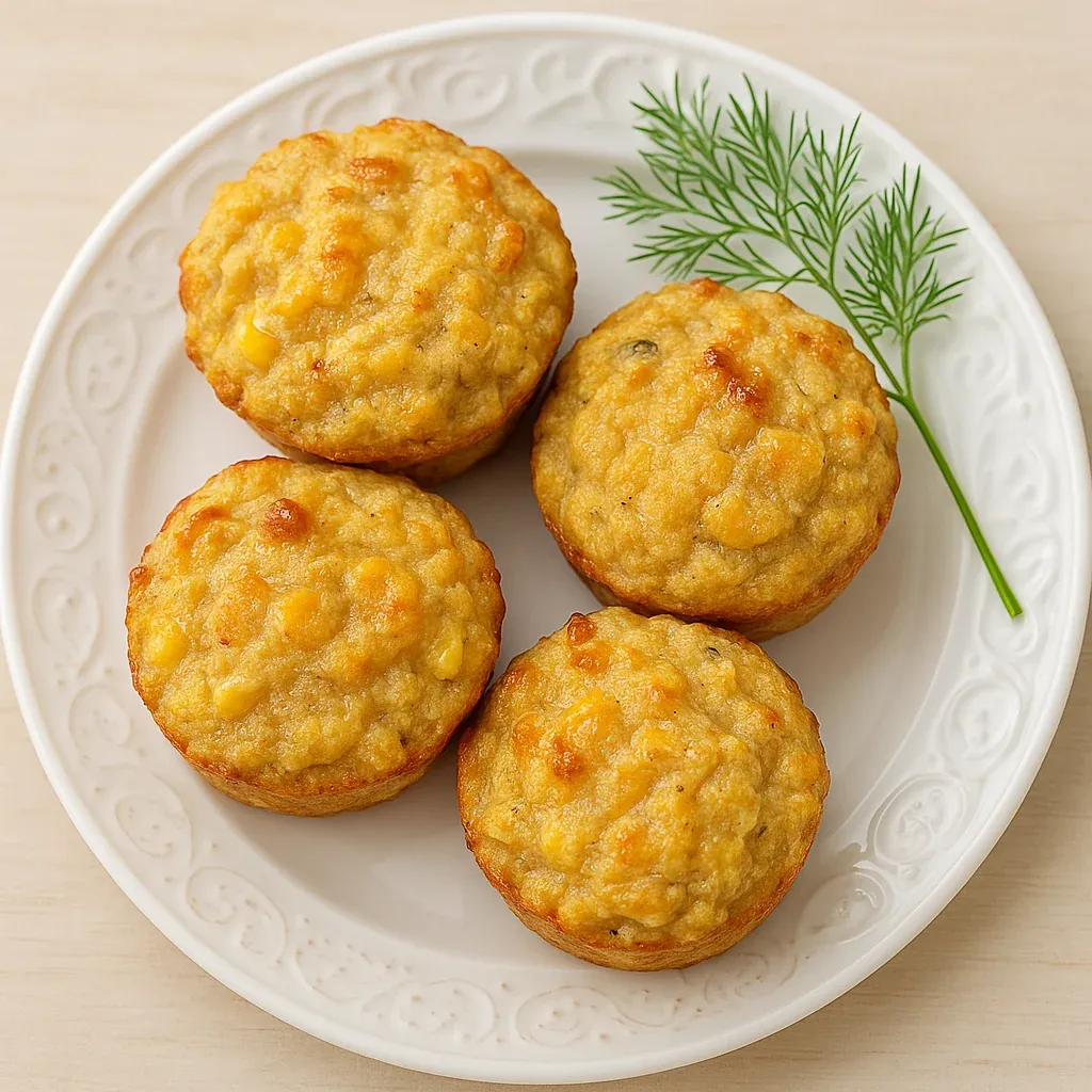 A plate of muffins with a green garnish.