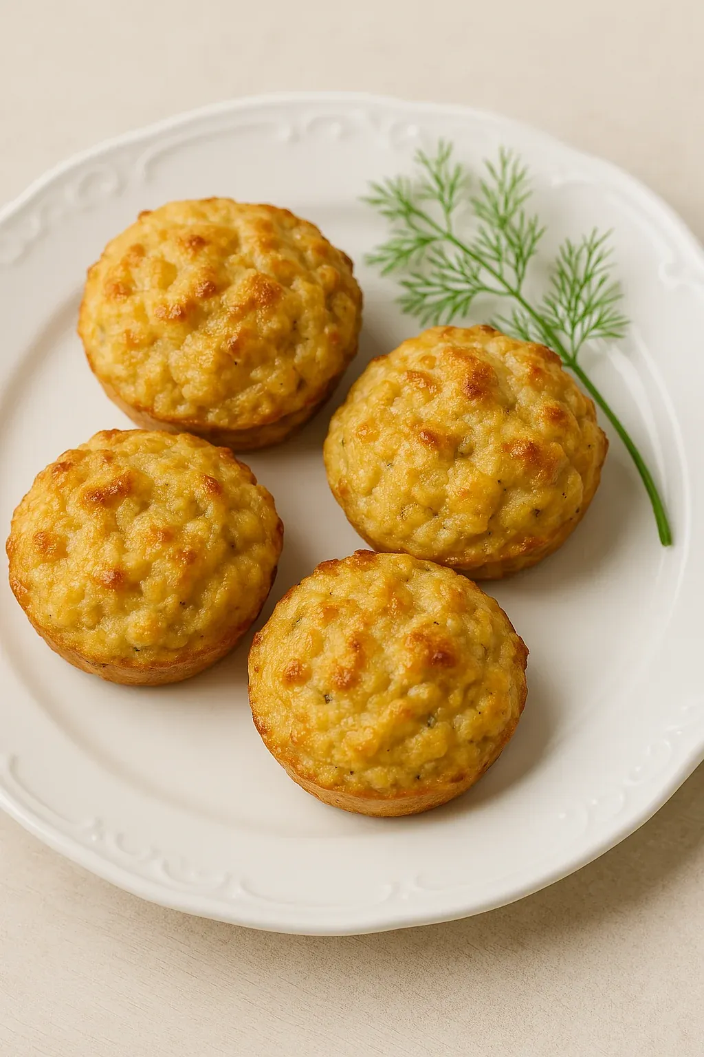 Three muffins on a white plate.