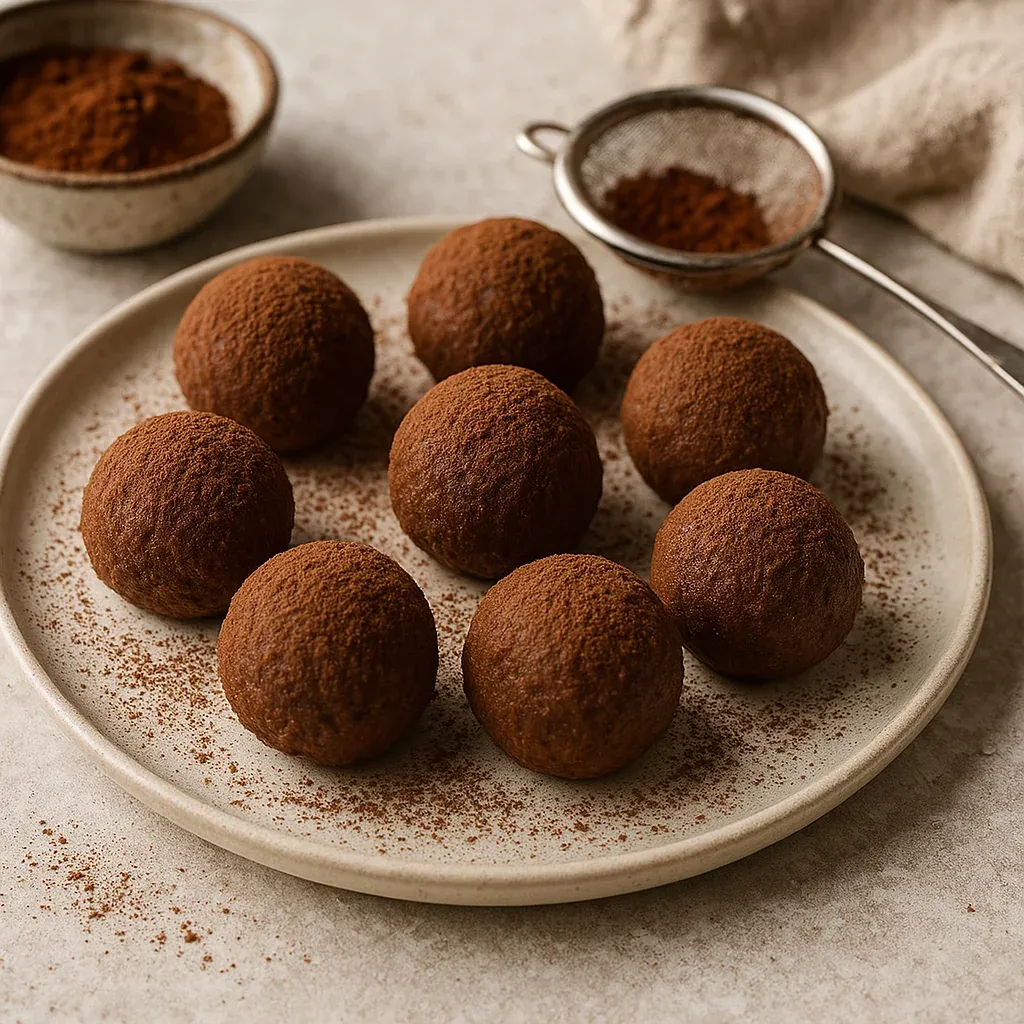 A plate of chocolate balls.