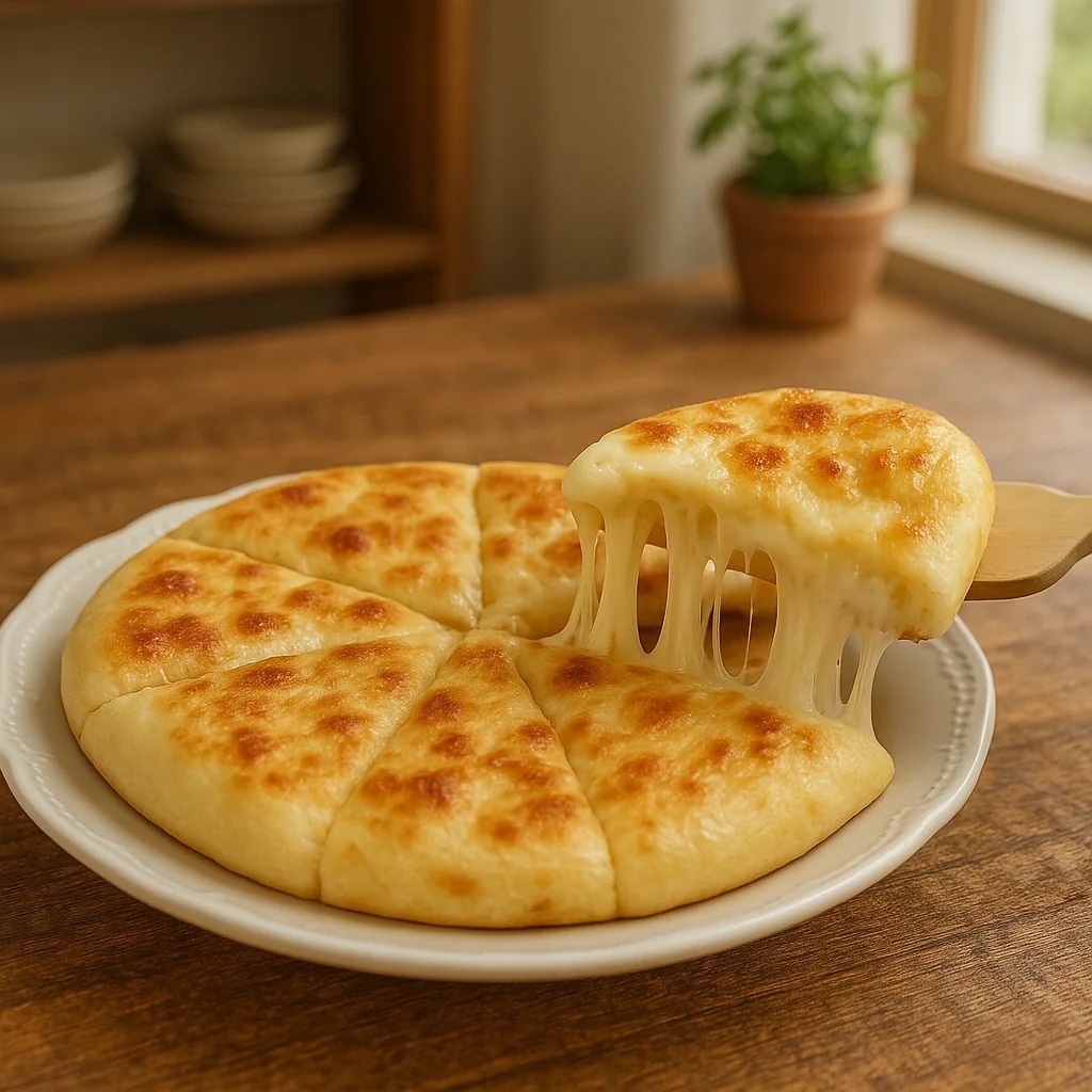 A slice of pizza with cheese on a plate.