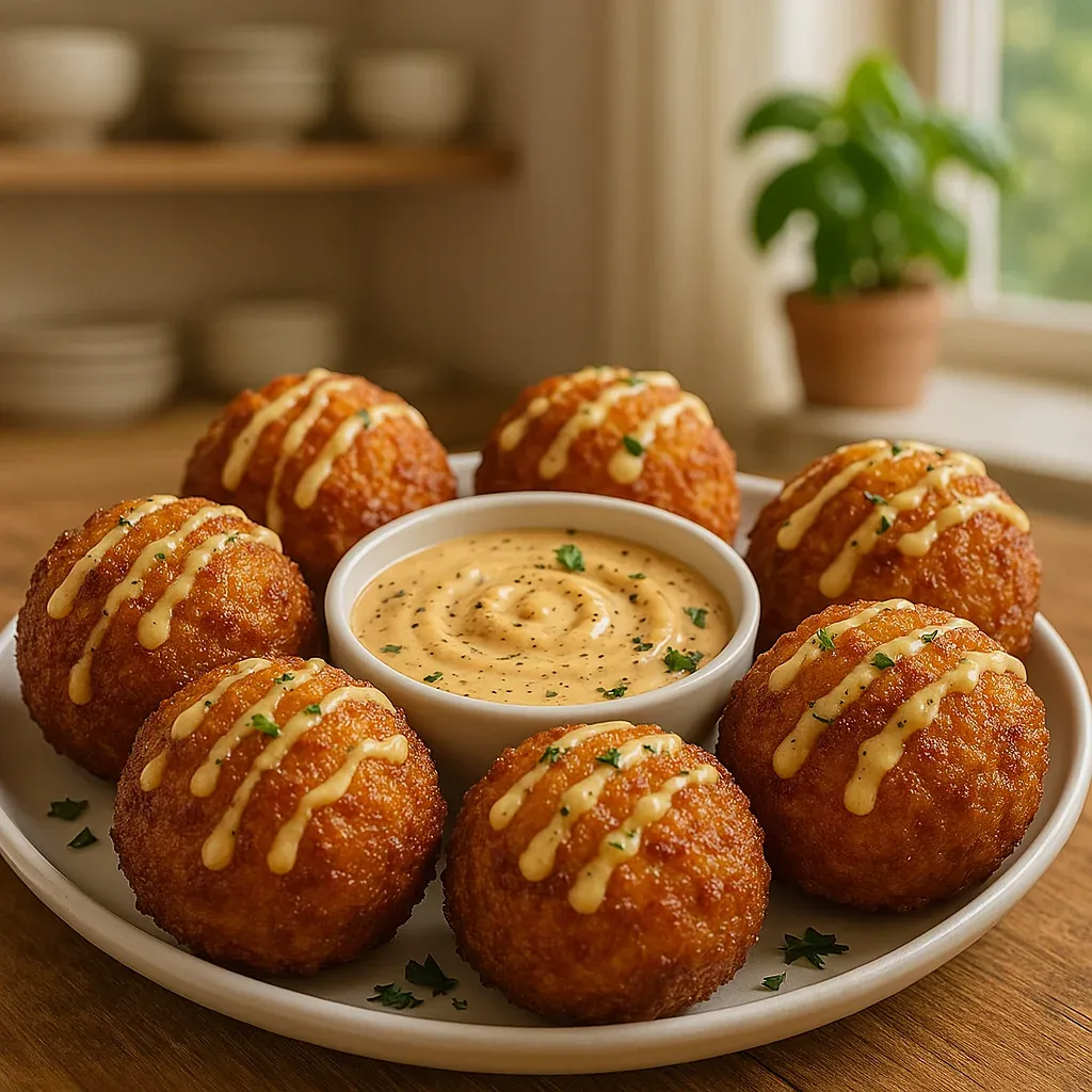 Crunchy bites with dipping sauce.