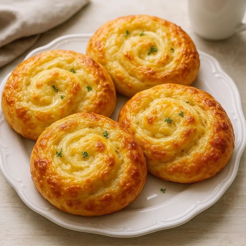 A plate of pastries with green toppings.