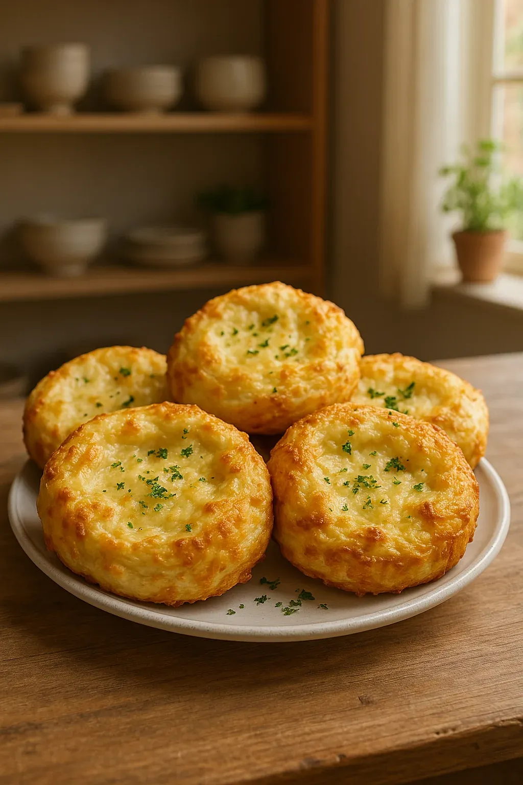 A plate of biscuits with green toppings.