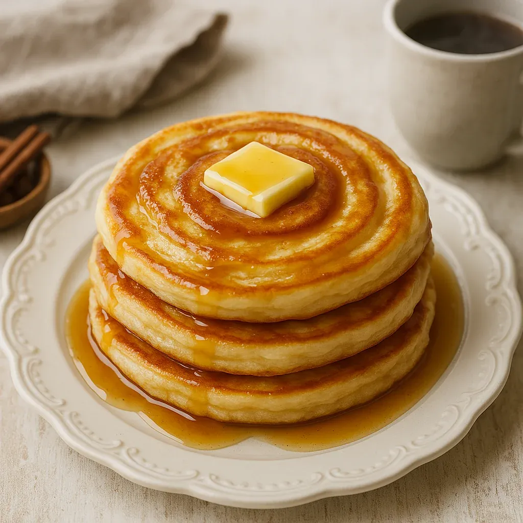 A stack of pancakes with butter on top.