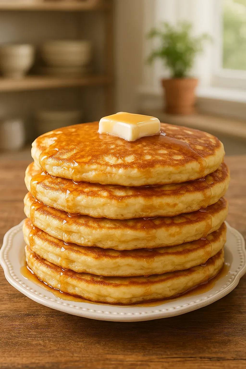 A stack of pancakes with butter on top.