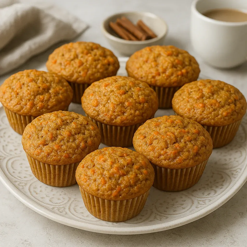 A plate of muffins with orange toppings.