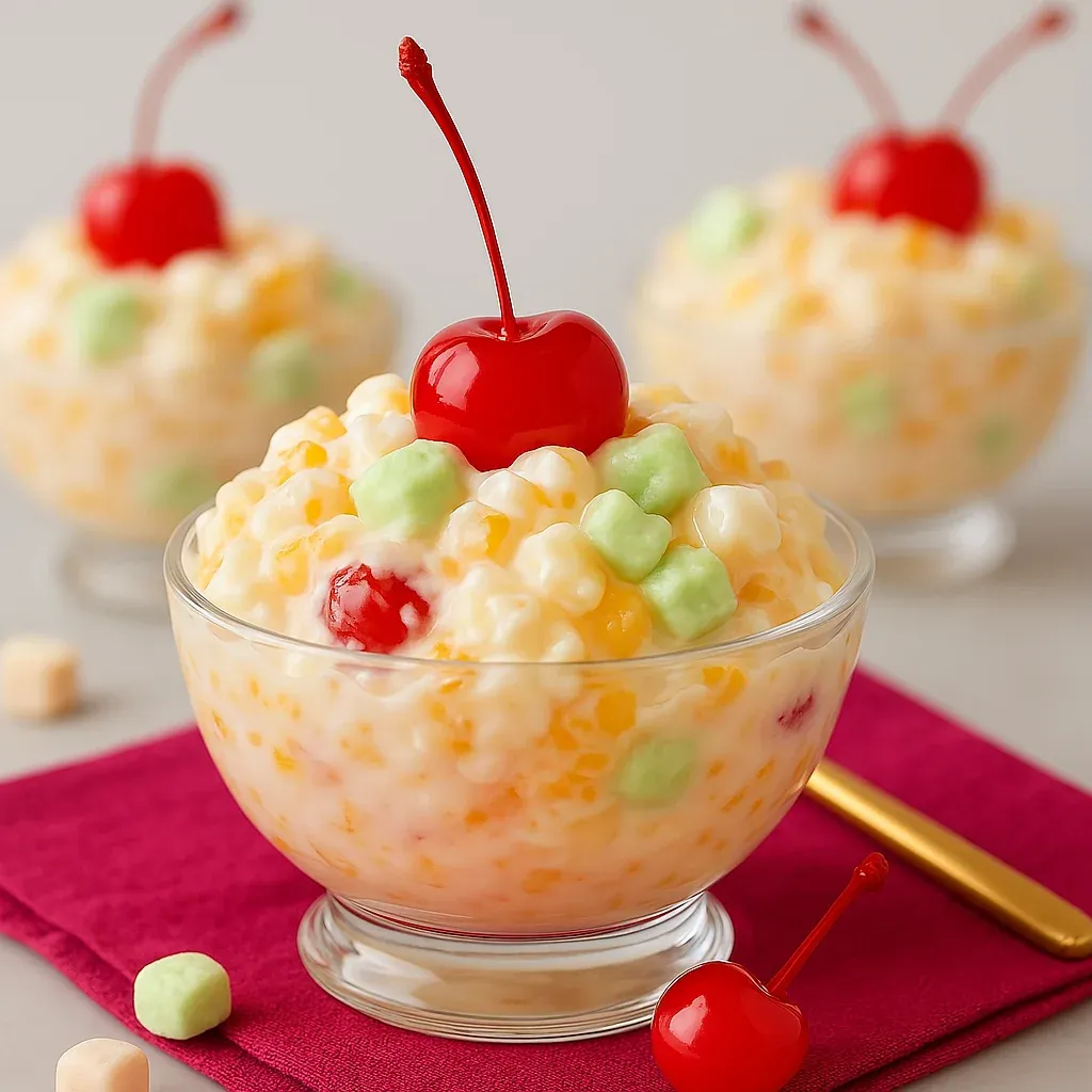 Cherry on top of a bowl of cereal.