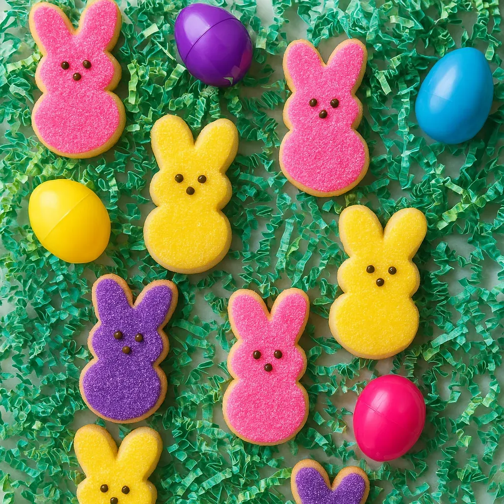 Cookie rabbit with purple ears.