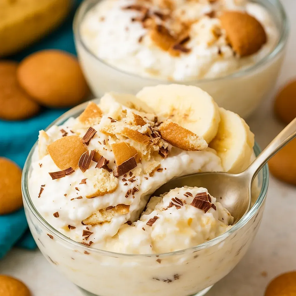 A bowl filled with creamy banana dessert.