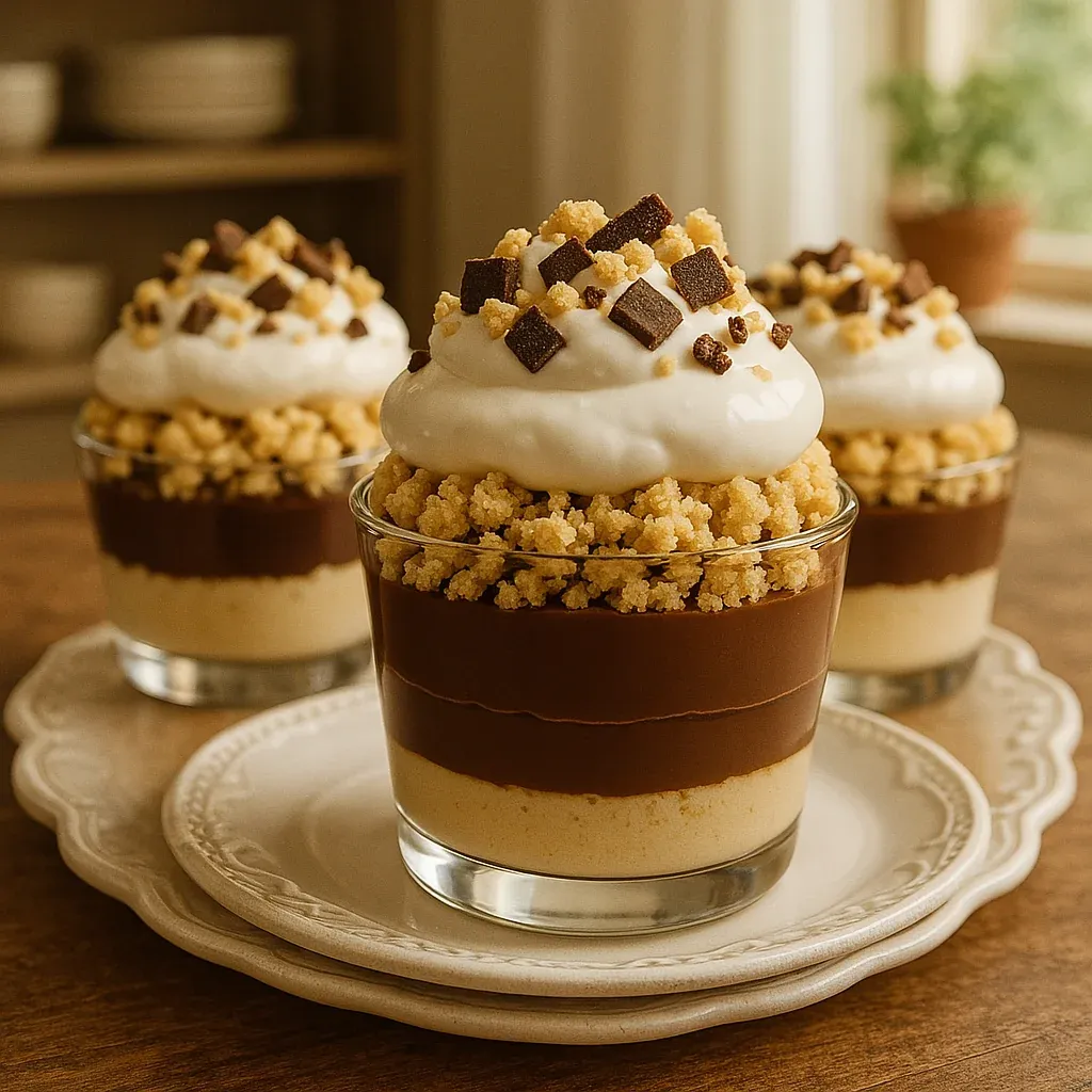 Three sweets arranged on a plate.