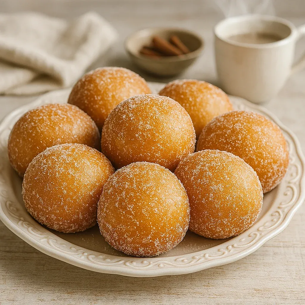 A plate of donuts with a cup of coffee.